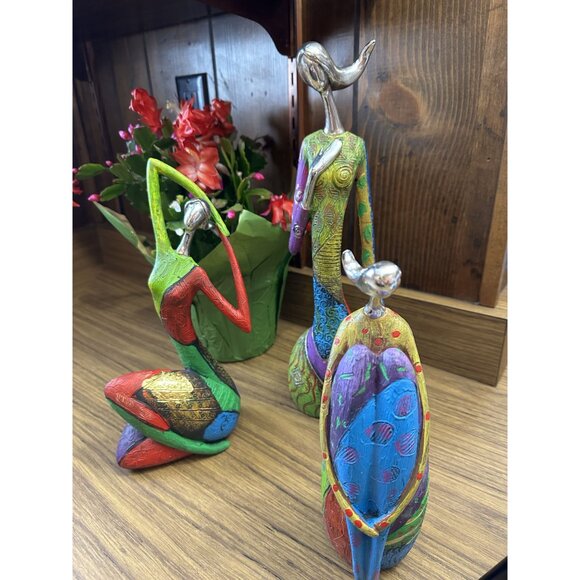 Set Of 3 Abstract Colorful Modern Art Sculptures With Silver Accents - Picture 2 of 13